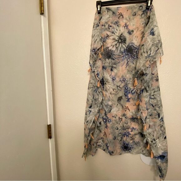 BP infinity scarf floral print lightweight gauze whimsy romantic tassels - Picture 2 of 11